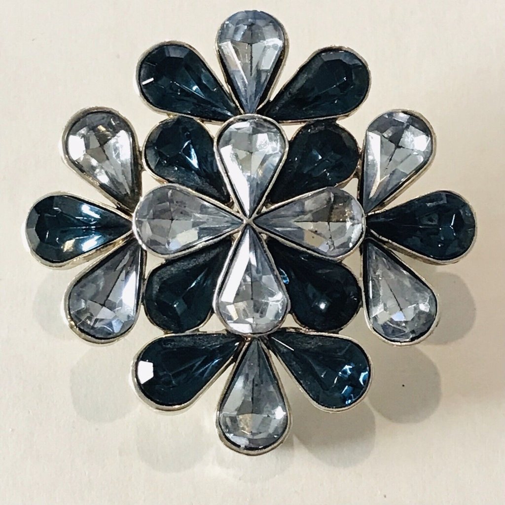Liz Claiborne Brooch Blue Tear Drop Crystals Silver Tone Cluster Pin Signed 16$